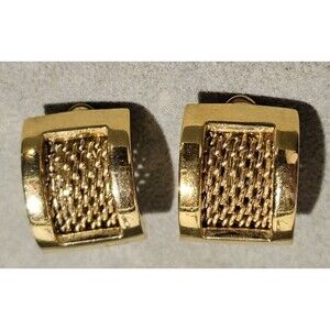 Classic Lauren Ralph Lauren Gold Tone Mesh Clip On Earrings half hoops Signed